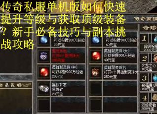 传奇私服单机版如何快速提升等级与获取顶级装备？新手必备技巧与副本挑战攻略